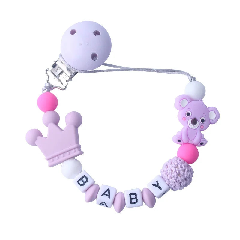 Personalized Baby Pacifier Clip & Chain – Cute Cartoon Bear Design 🧸✨