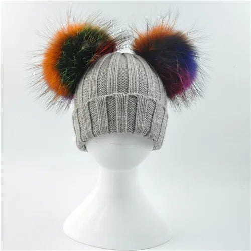 Winter Baby Knit Hat – Double Fur Pom Pom Beanie for Boys & Girls.