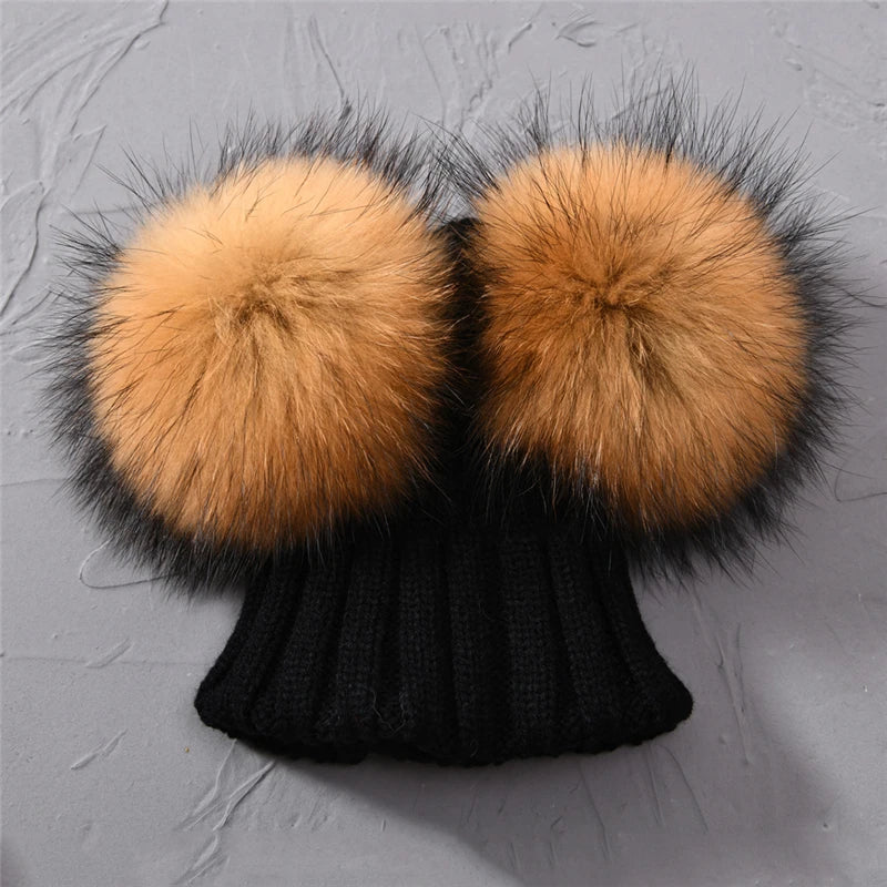 Winter Baby Knit Hat – Double Fur Pom Pom Beanie for Boys & Girls.