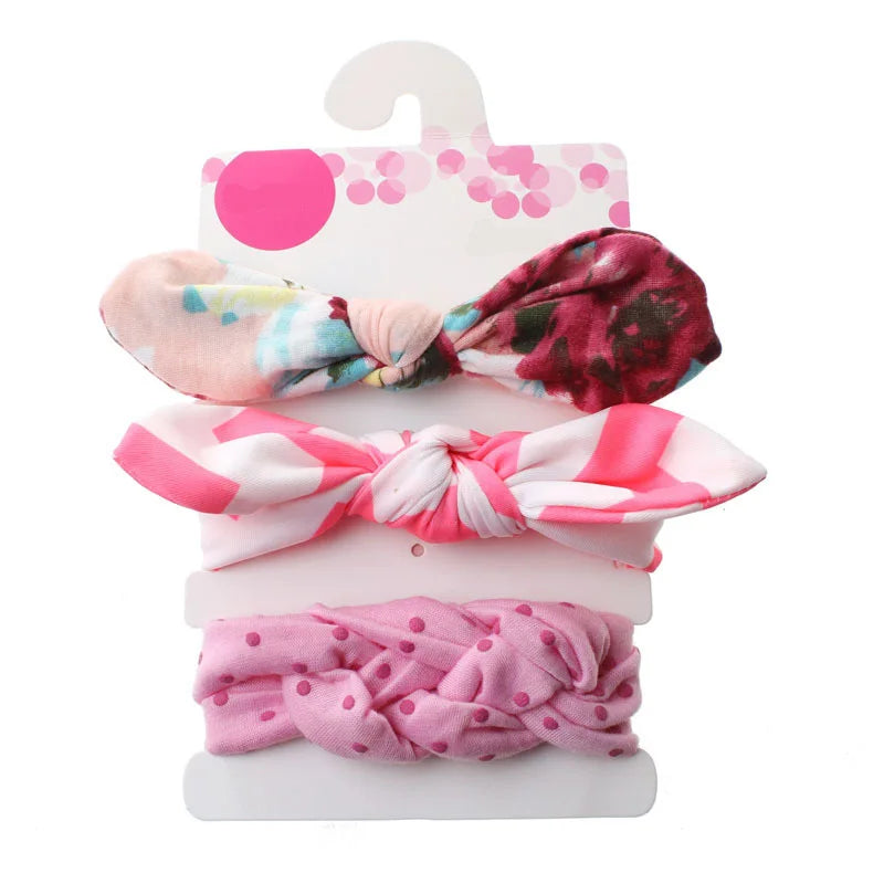 3 Pcs/Set Floral & Dot Bow Baby Headbands – Cotton Hair Accessories for Newborns