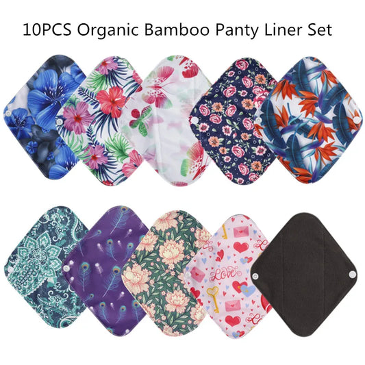 10PCS Reusable Bamboo Charcoal Sanitary Pads - Washable Cotton Menstrual Pads