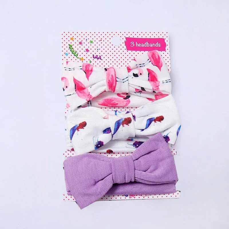 3 Pcs/Set Floral & Dot Bow Baby Headbands – Cotton Hair Accessories for Newborns