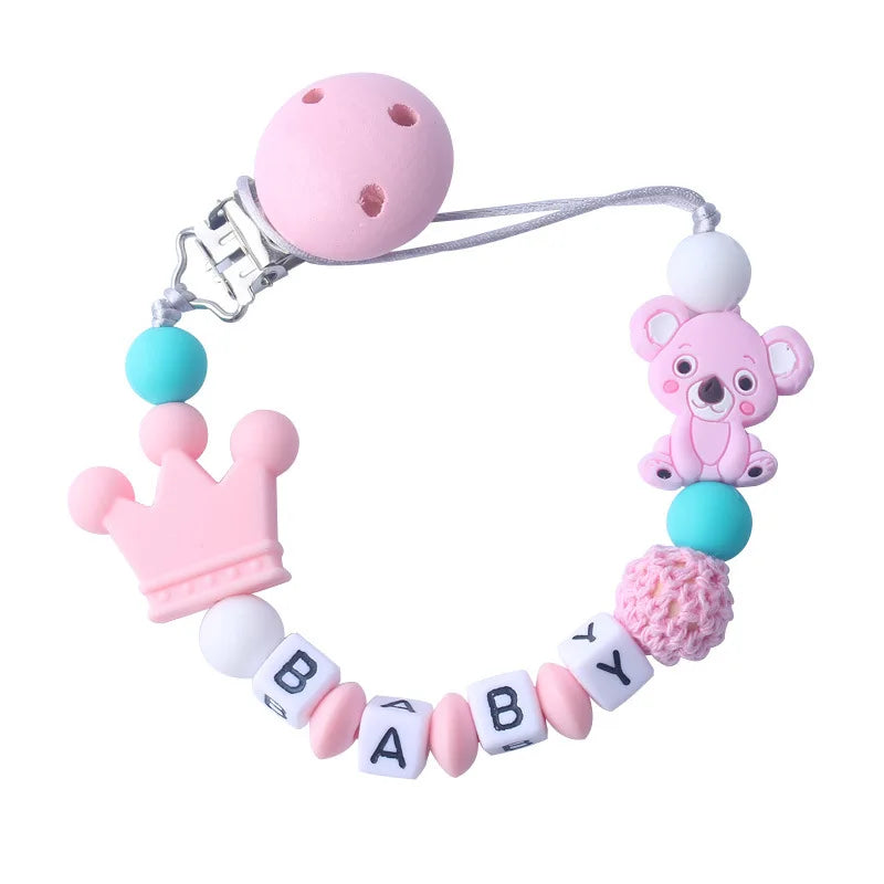 Personalized Baby Pacifier Clip & Chain – Cute Cartoon Bear Design 🧸✨