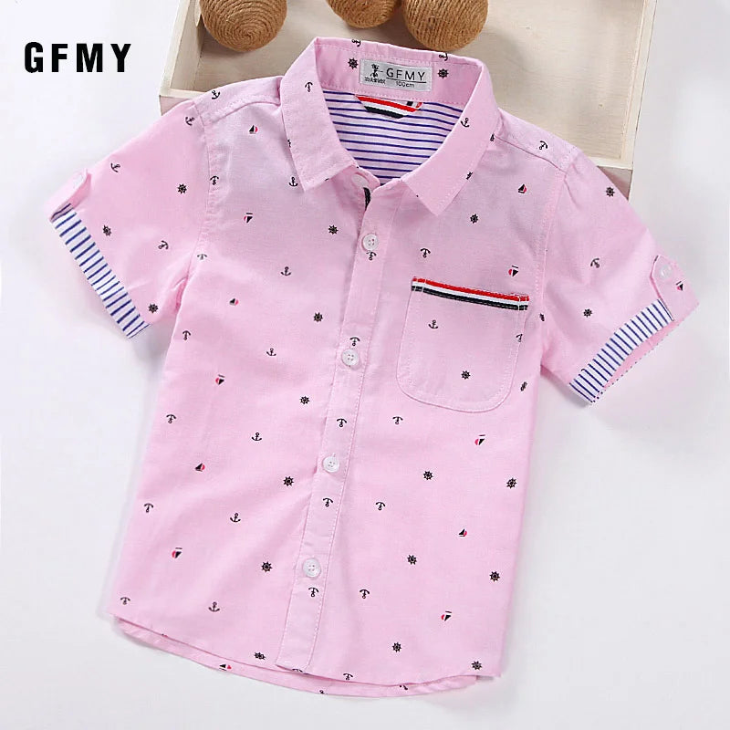 Kids Casual Cotton Short-Sleeved Shirt with Ribbon Decoration (Age 2-14)