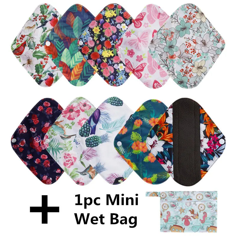 10PCS Reusable Bamboo Charcoal Sanitary Pads - Washable Cotton Menstrual Pads