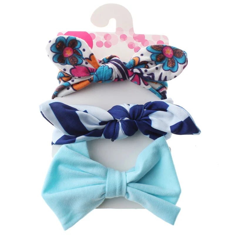 3 Pcs/Set Floral & Dot Bow Baby Headbands – Cotton Hair Accessories for Newborns