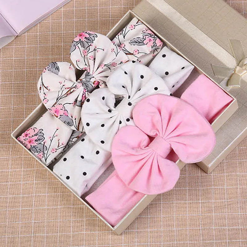 3 Pcs/Set Floral & Dot Bow Baby Headbands – Cotton Hair Accessories for Newborns