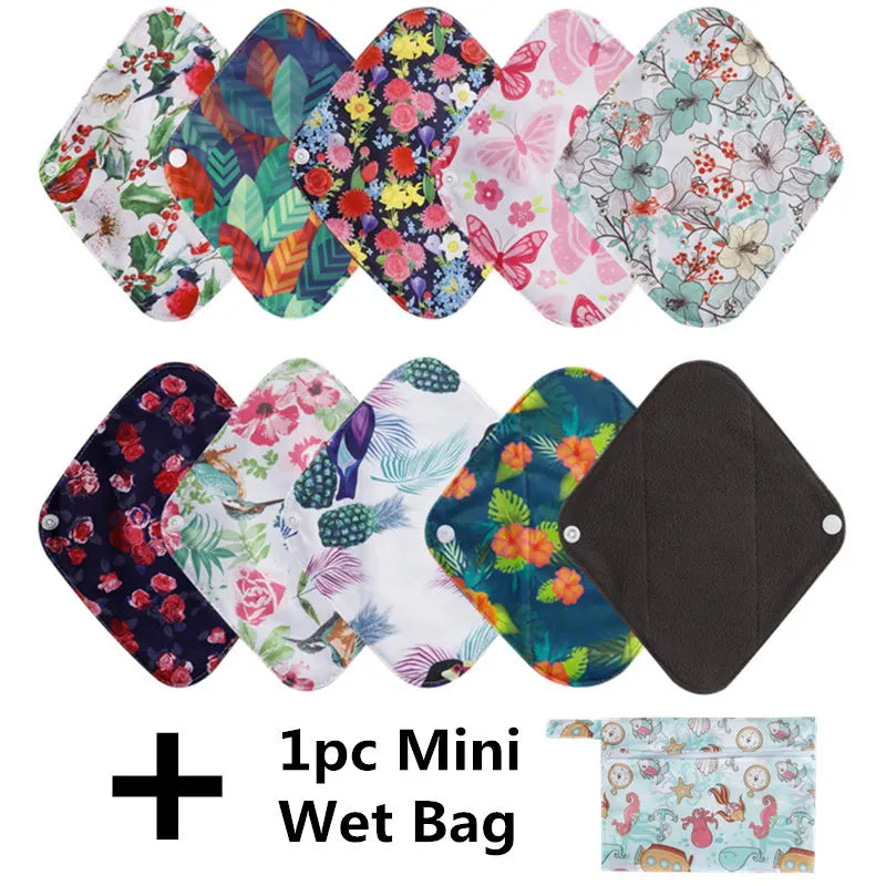 10PCS Reusable Bamboo Charcoal Sanitary Pads - Washable Cotton Menstrual Pads