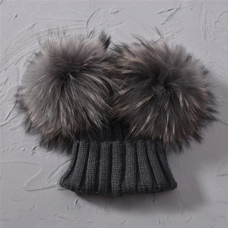 Winter Baby Knit Hat – Double Fur Pom Pom Beanie for Boys & Girls.