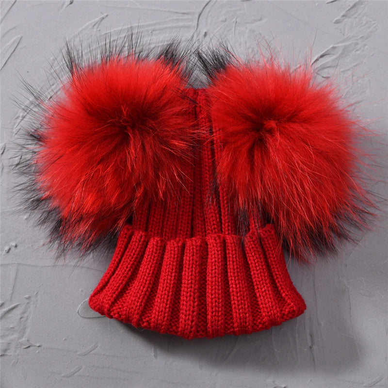 Winter Baby Knit Hat – Double Fur Pom Pom Beanie for Boys & Girls.