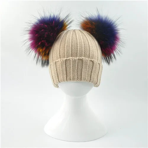 Winter Baby Knit Hat – Double Fur Pom Pom Beanie for Boys & Girls.