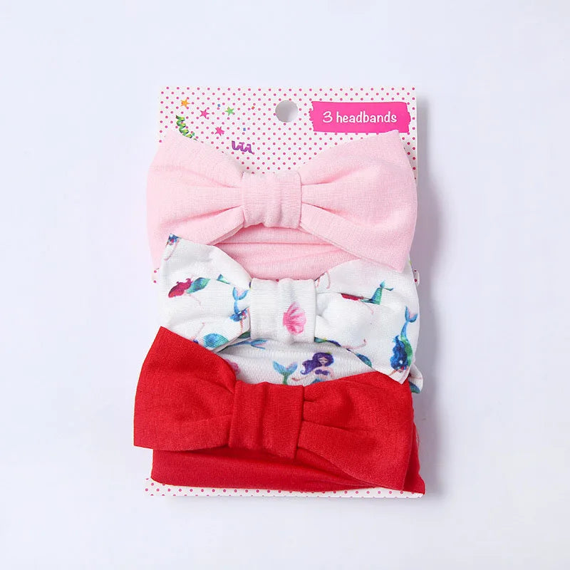 3 Pcs/Set Floral & Dot Bow Baby Headbands – Cotton Hair Accessories for Newborns