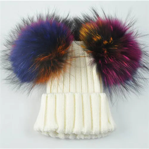 Winter Baby Knit Hat – Double Fur Pom Pom Beanie for Boys & Girls.