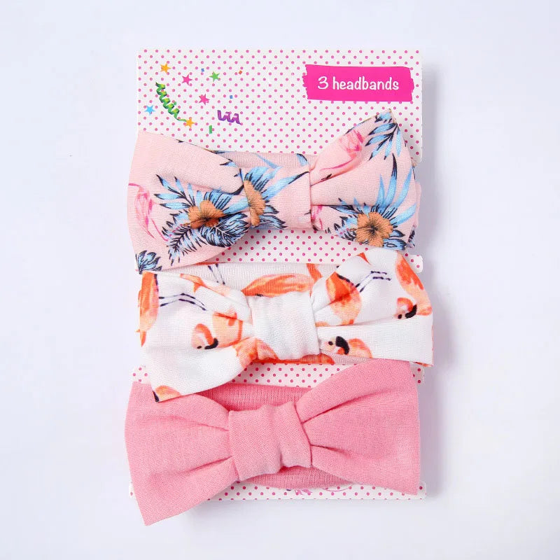 3 Pcs/Set Floral & Dot Bow Baby Headbands – Cotton Hair Accessories for Newborns