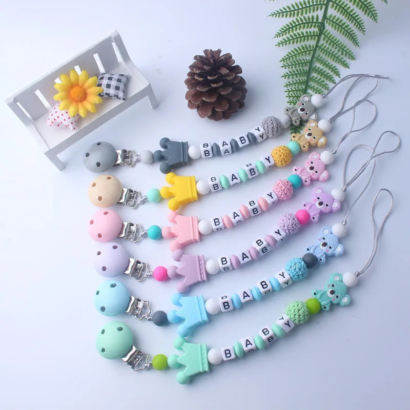 Personalized Baby Pacifier Clip & Chain – Cute Cartoon Bear Design 🧸✨