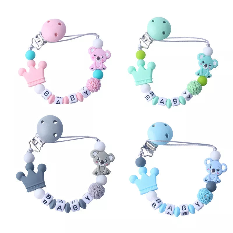 Personalized Baby Pacifier Clip & Chain – Cute Cartoon Bear Design 🧸✨