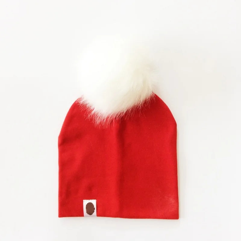 Autumn & Winter Kids Beanie with Faux Raccoon Fur Pom-Pom