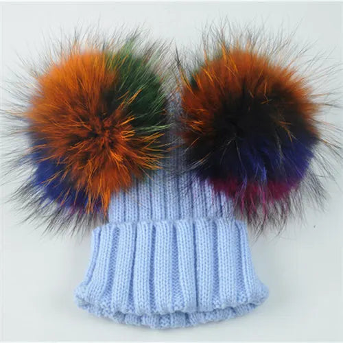 Winter Baby Knit Hat – Double Fur Pom Pom Beanie for Boys & Girls.