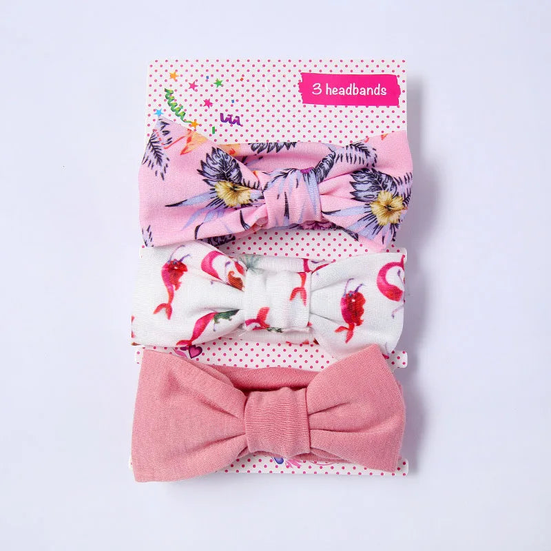 3 Pcs/Set Floral & Dot Bow Baby Headbands – Cotton Hair Accessories for Newborns