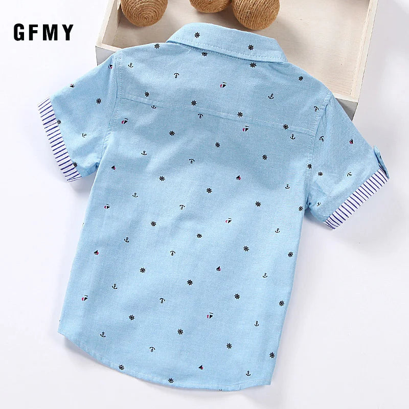 Kids Casual Cotton Short-Sleeved Shirt with Ribbon Decoration (Age 2-14)