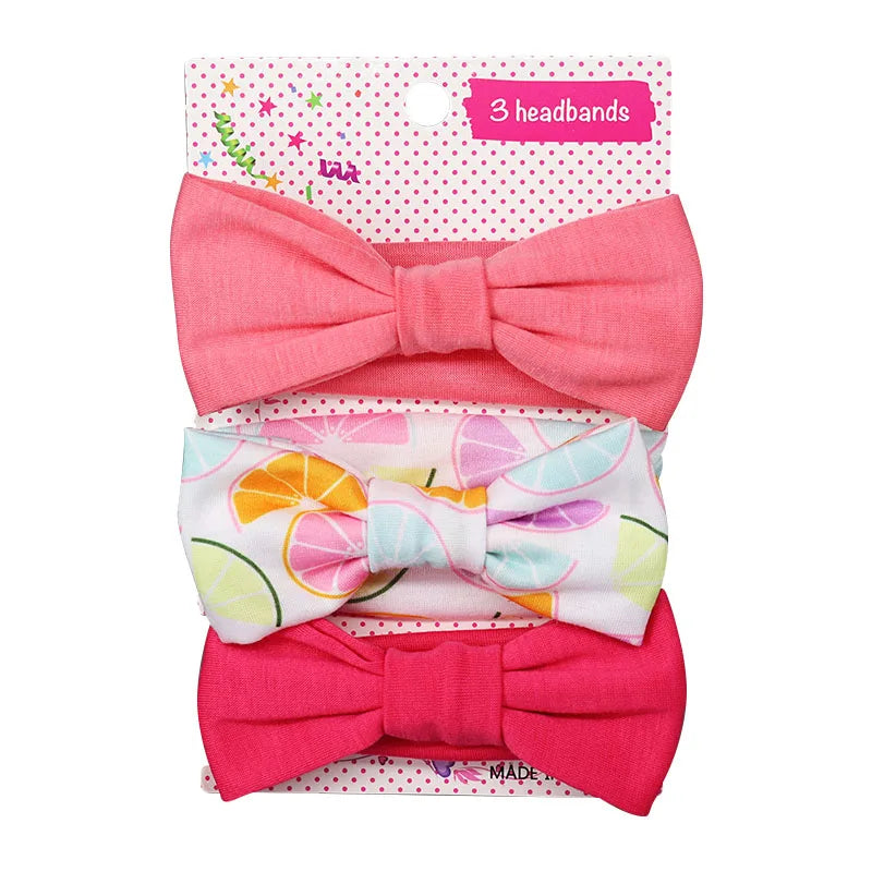 3 Pcs/Set Floral & Dot Bow Baby Headbands – Cotton Hair Accessories for Newborns