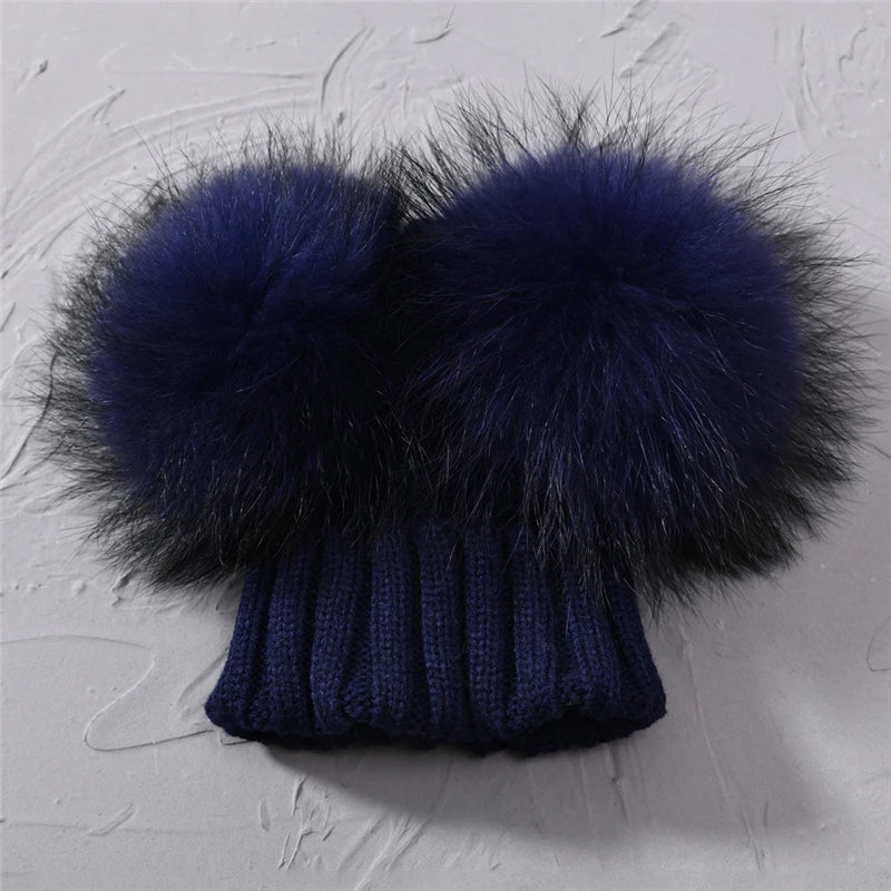 Winter Baby Knit Hat – Double Fur Pom Pom Beanie for Boys & Girls.