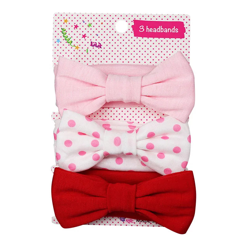 3 Pcs/Set Floral & Dot Bow Baby Headbands – Cotton Hair Accessories for Newborns