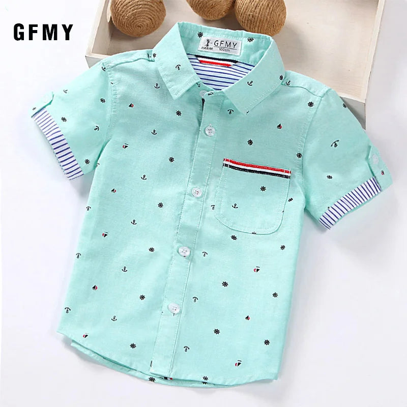 Kids Casual Cotton Short-Sleeved Shirt with Ribbon Decoration (Age 2-14)