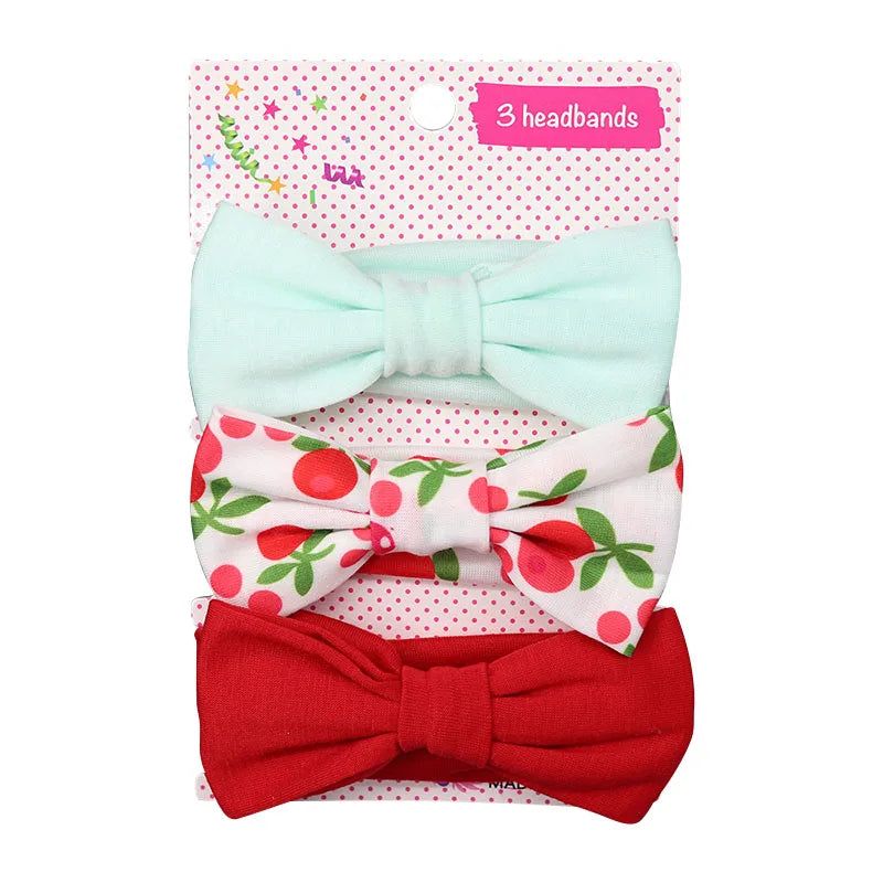 3 Pcs/Set Floral & Dot Bow Baby Headbands – Cotton Hair Accessories for Newborns