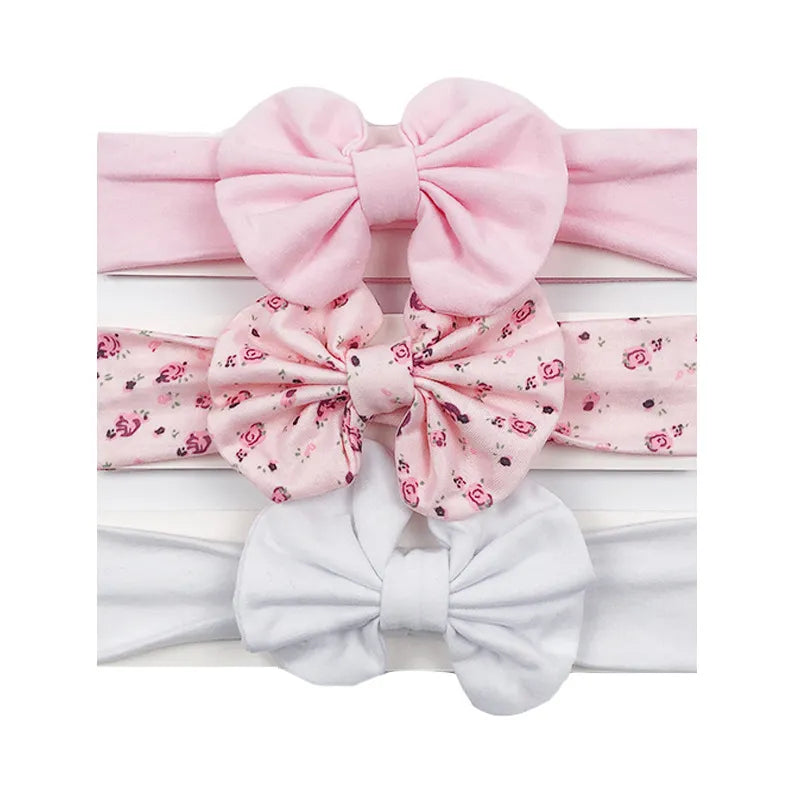 3 Pcs/Set Floral & Dot Bow Baby Headbands – Cotton Hair Accessories for Newborns