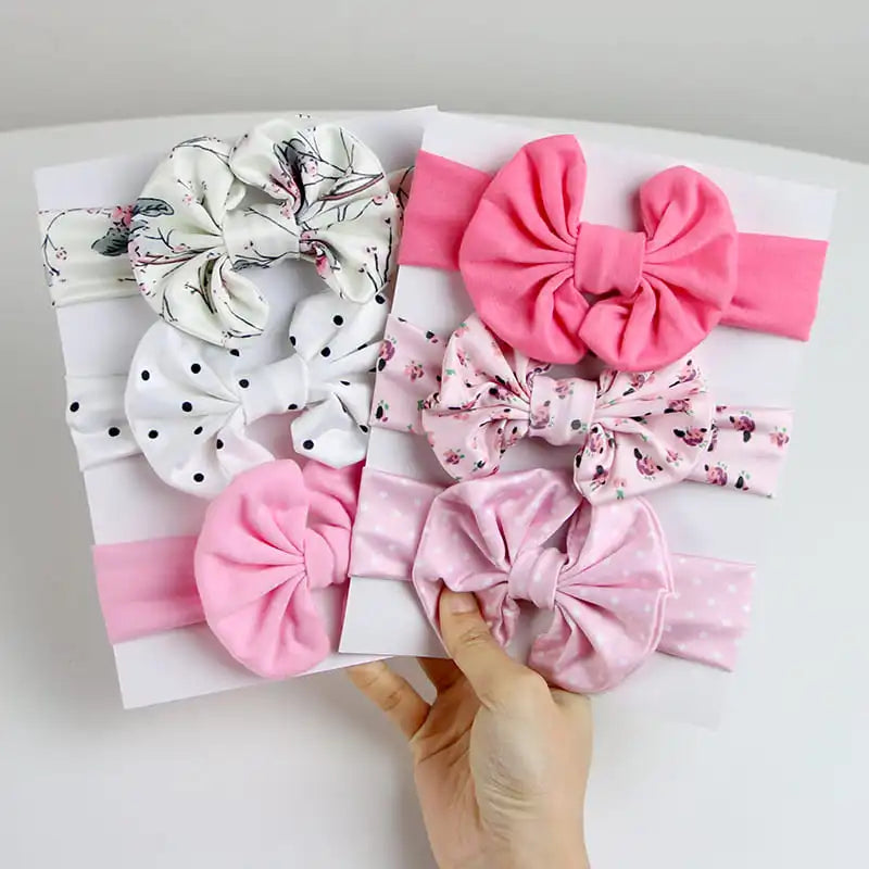 3 Pcs/Set Floral & Dot Bow Baby Headbands – Cotton Hair Accessories for Newborns