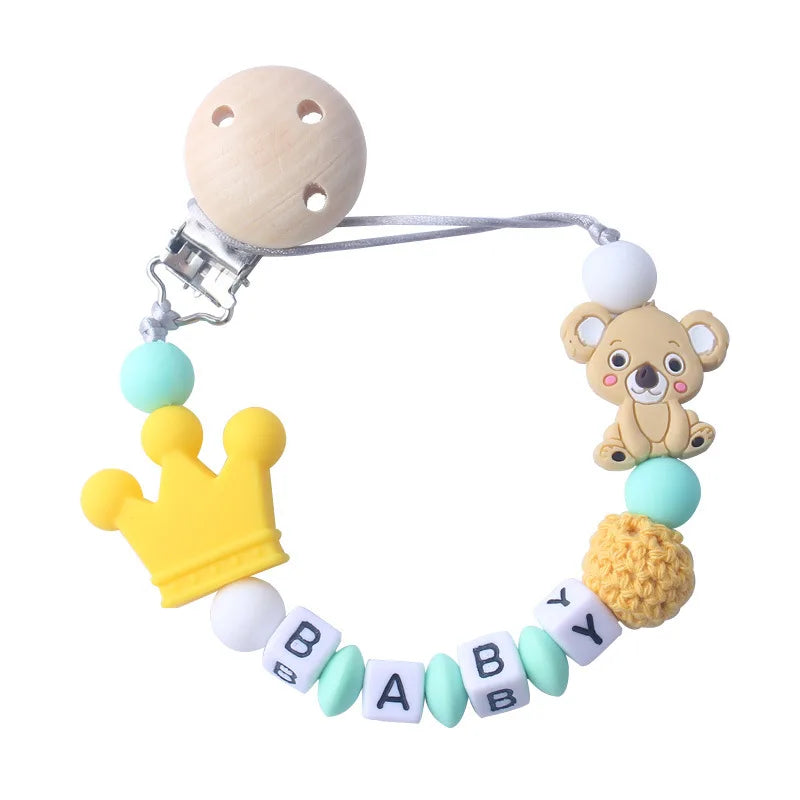 Personalized Baby Pacifier Clip & Chain – Cute Cartoon Bear Design 🧸✨