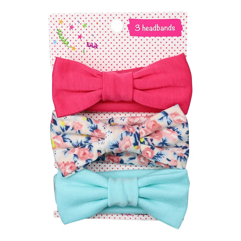 3 Pcs/Set Floral & Dot Bow Baby Headbands – Cotton Hair Accessories for Newborns