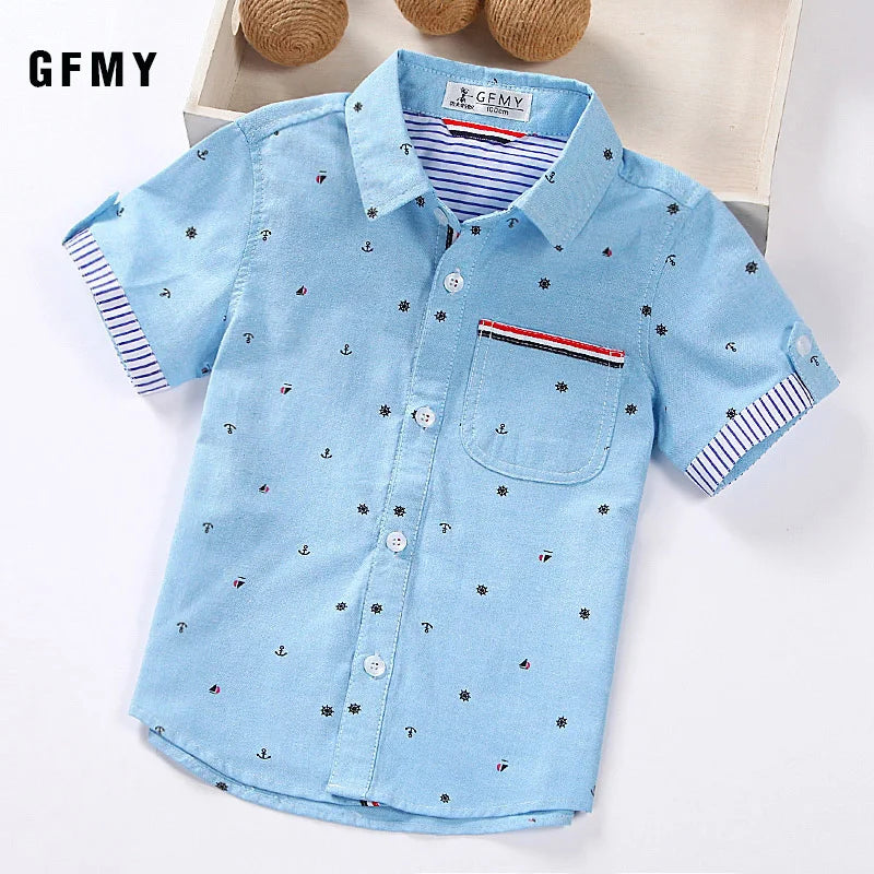 Kids Casual Cotton Short-Sleeved Shirt with Ribbon Decoration (Age 2-14)