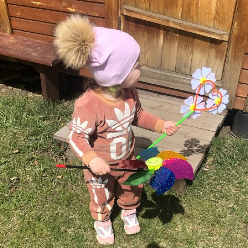 Autumn & Winter Kids Beanie with Faux Raccoon Fur Pom-Pom