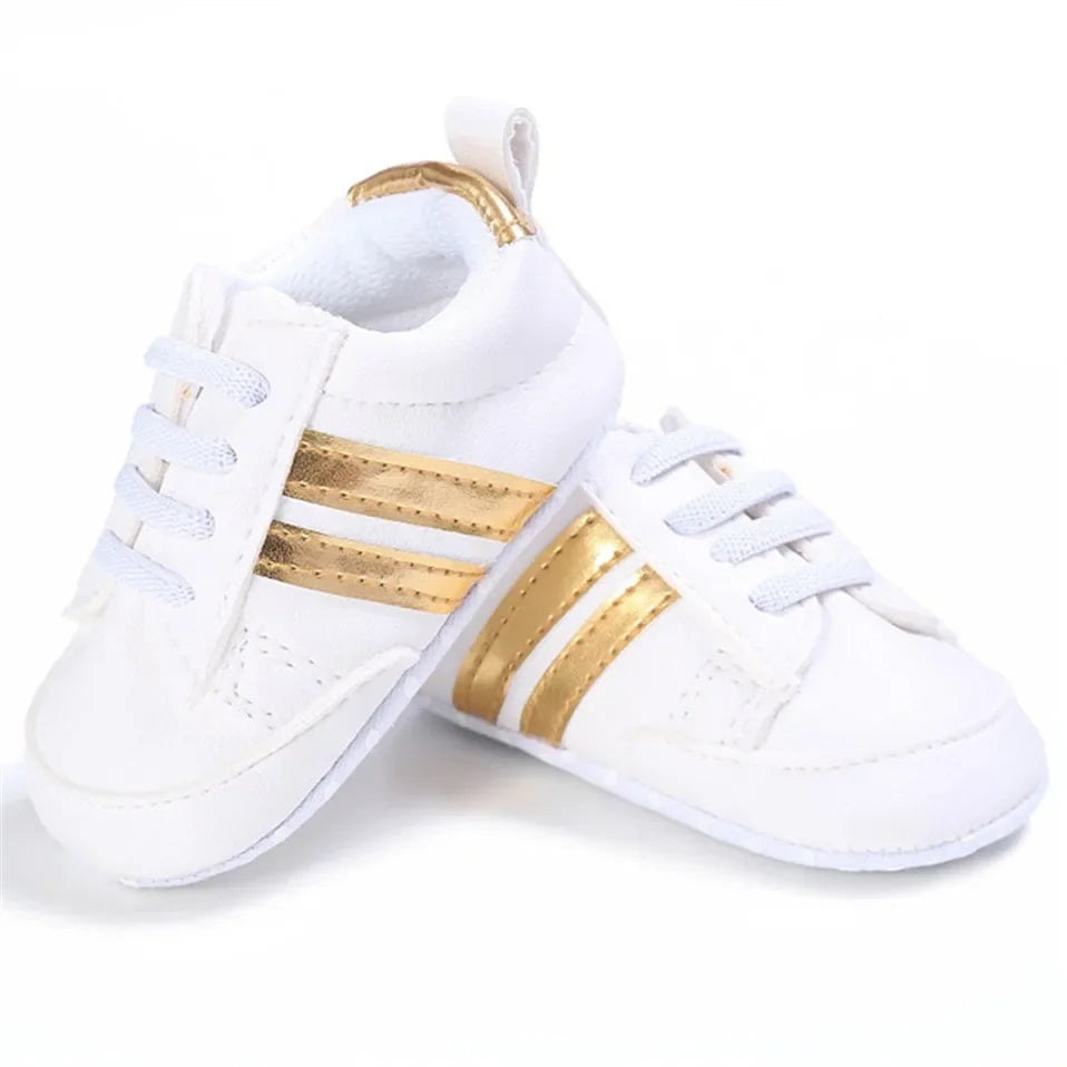 Newborn Baby Lace-Up Sneakers – PU Leather (0-18M).