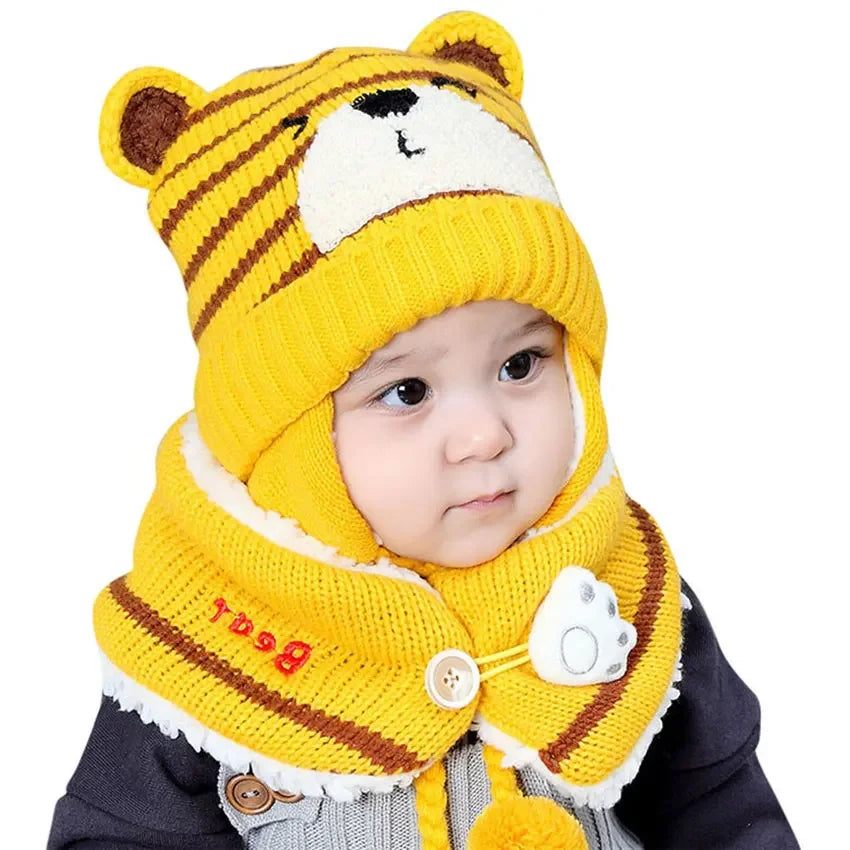 Unisex Kids Cartoon Bear Hat & Scarf Set 🐻❄️