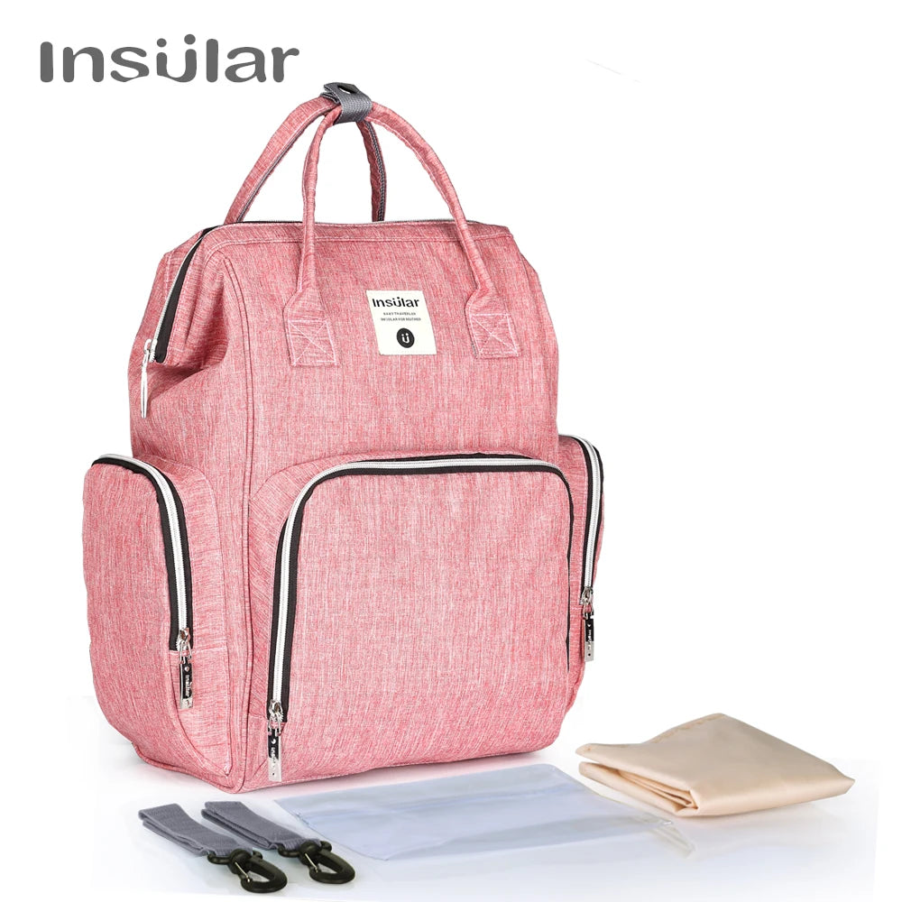 Insular Waterproof Large-Capacity Diaper Backpack.