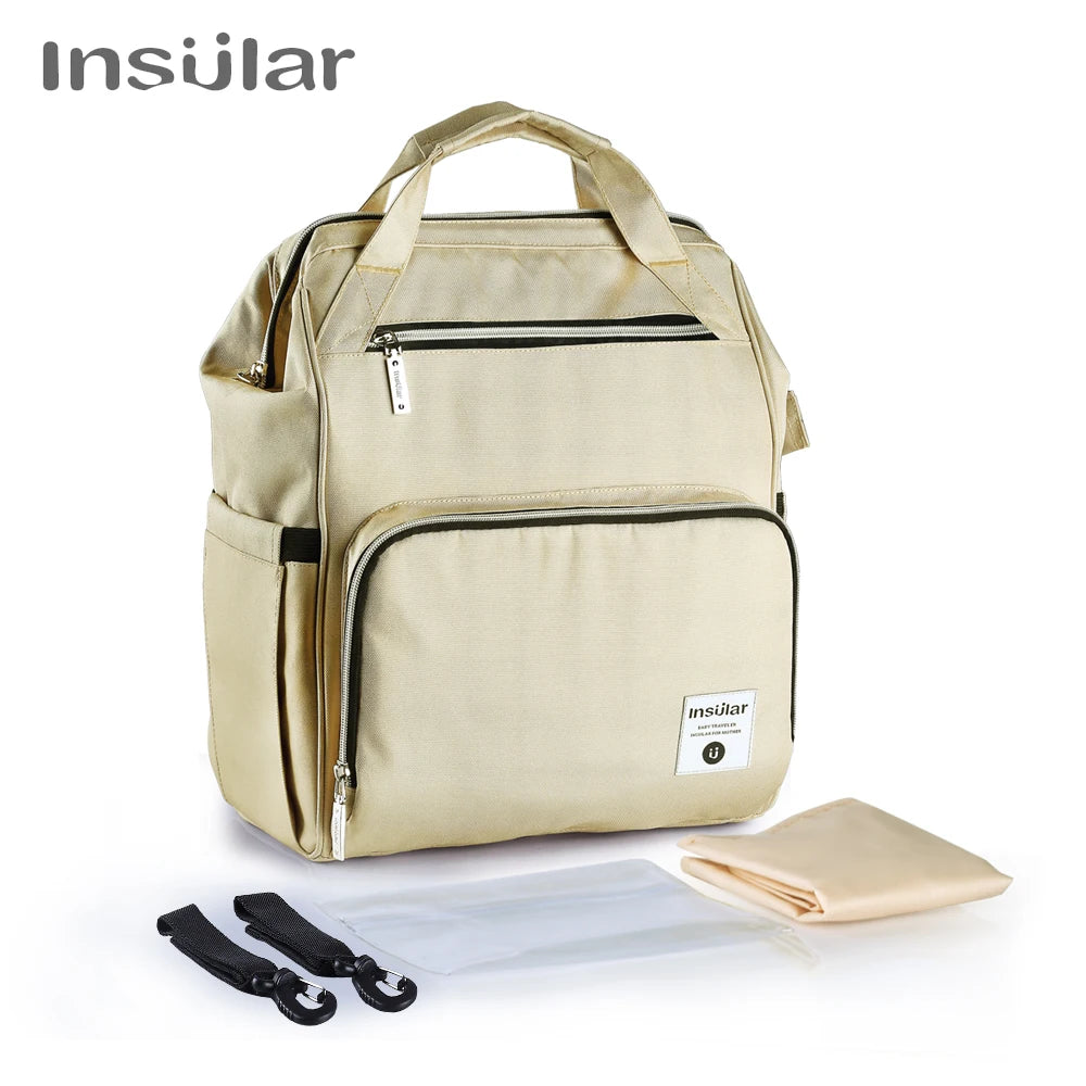 Insular Waterproof Large-Capacity Diaper Backpack.