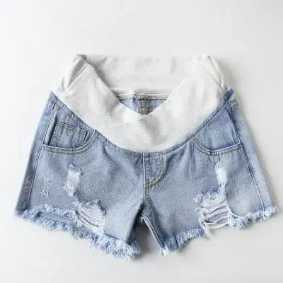 Pregnant Women's Low-Waisted Denim Shorts - Summer Maternity Wear