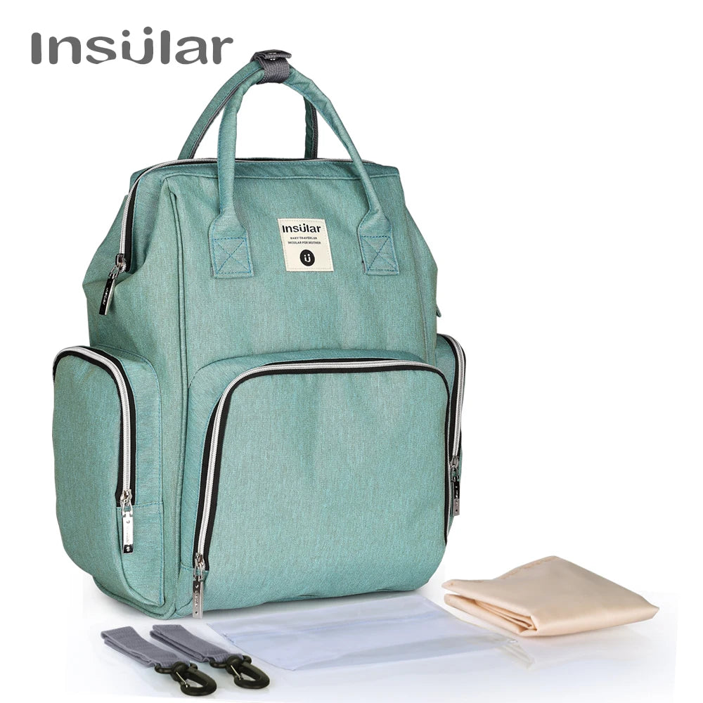 Insular Waterproof Large-Capacity Diaper Backpack.