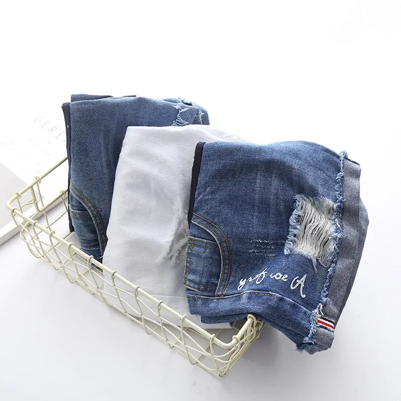 Pregnant Women's Low-Waisted Denim Shorts - Summer Maternity Wear