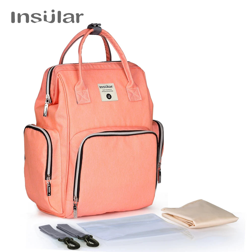 Insular Waterproof Large-Capacity Diaper Backpack.