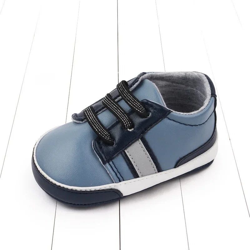 Newborn Baby Lace-Up Sneakers – PU Leather (0-18M).