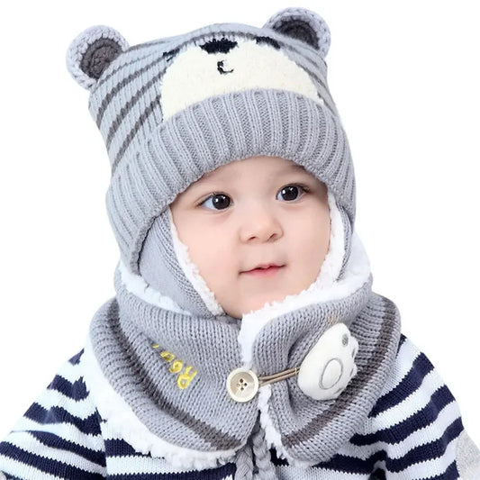 Unisex Kids Cartoon Bear Hat & Scarf Set 🐻❄️