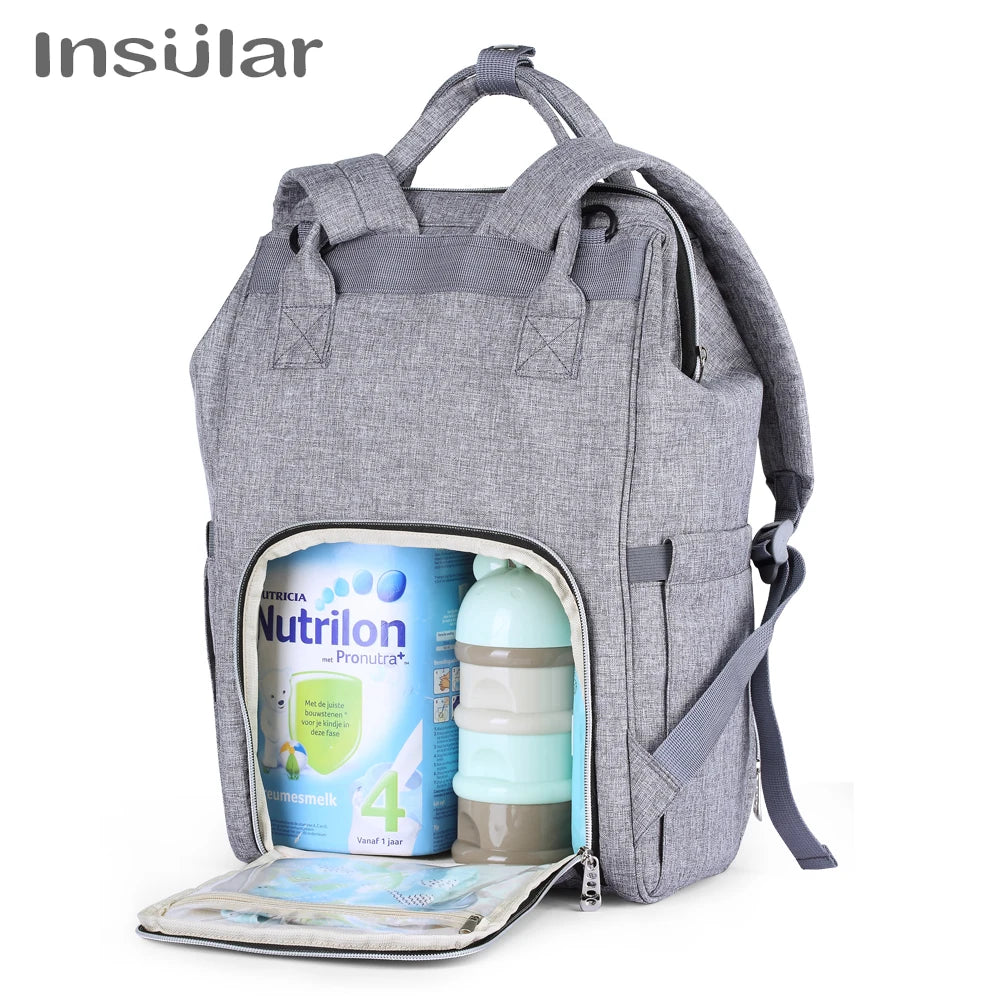 Insular Waterproof Large-Capacity Diaper Backpack.