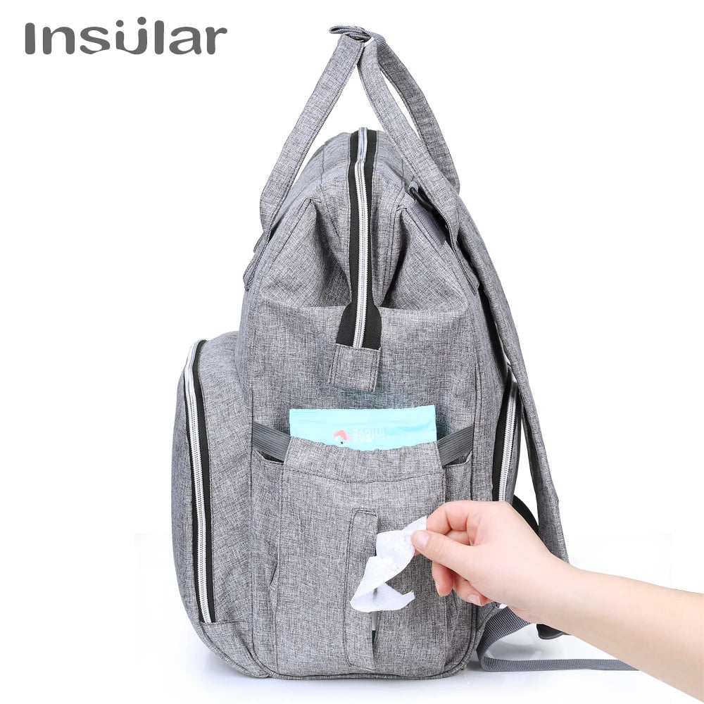 Insular Waterproof Large-Capacity Diaper Backpack.