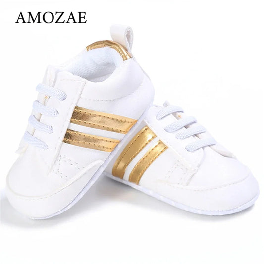 Newborn Baby Lace-Up Sneakers – PU Leather (0-18M).