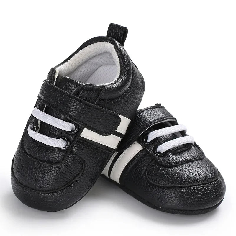 Newborn Baby Lace-Up Sneakers – PU Leather (0-18M).