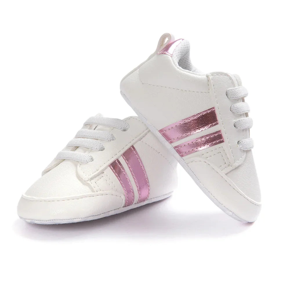 Newborn Baby Lace-Up Sneakers – PU Leather (0-18M).